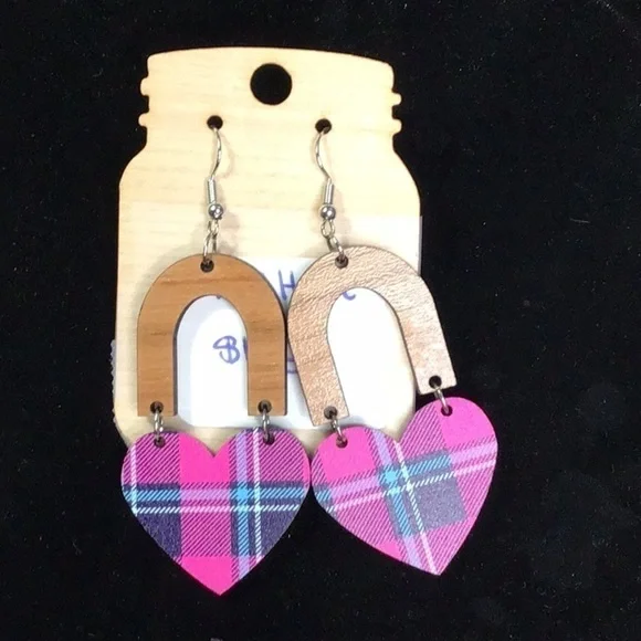 Plaid heart earrings (9jj) - Picture 1 of 2